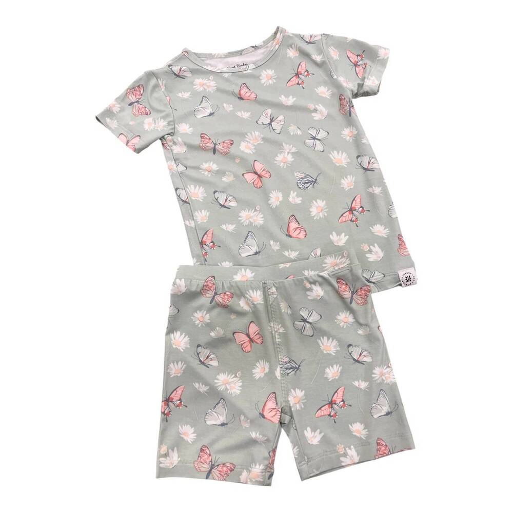 NEW SWEET BAMBOO kid's butterfly + daisy pajama set in mint green